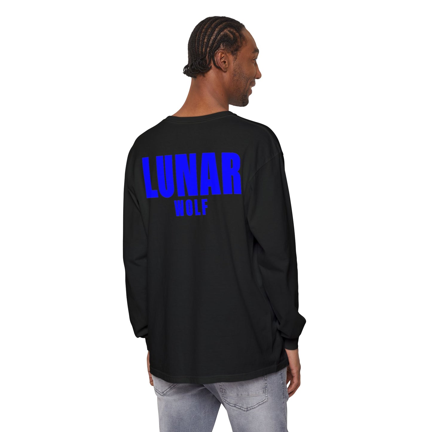 Lunar Wolf Unisex Long Sleeve T-Shirt - Garment-Dyed with Bold Graphic Design